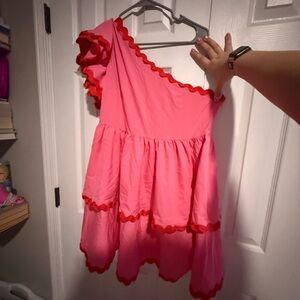 one shoulder wave trim mini dress